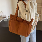 Large corduroy shoulder tote bag with multiple pockets