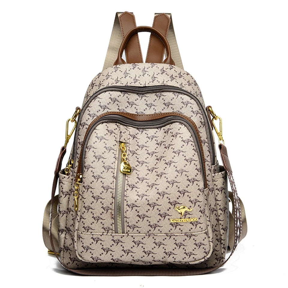 Amblot Beige and light brown Modern leather backpack for women