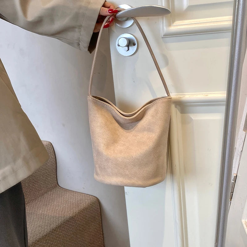 Amblot Beige Bucket suede slouch bag