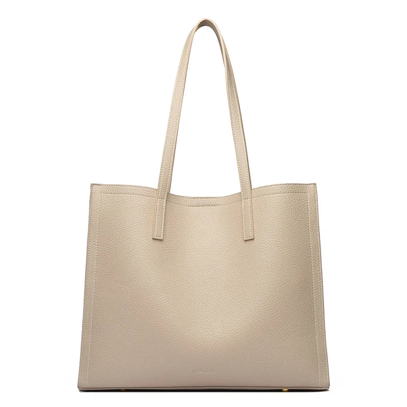 Amblot Beige Casual leather tote bag for women