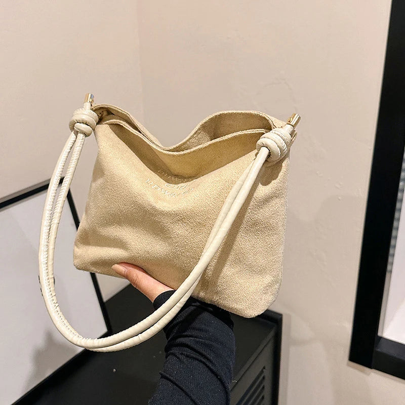 Amblot Beige Casual suede shoulder bag for city walks