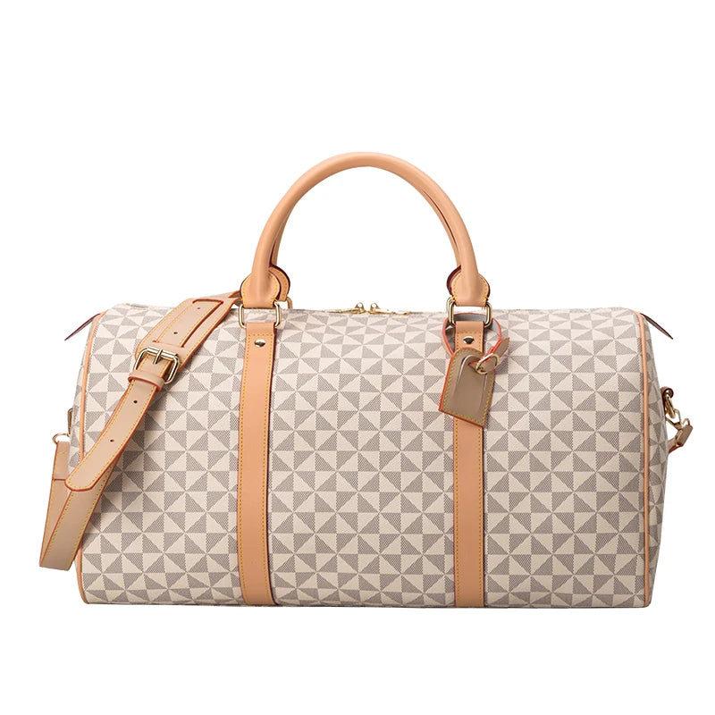 Amblot Beige Classic leather weekender duffle bag