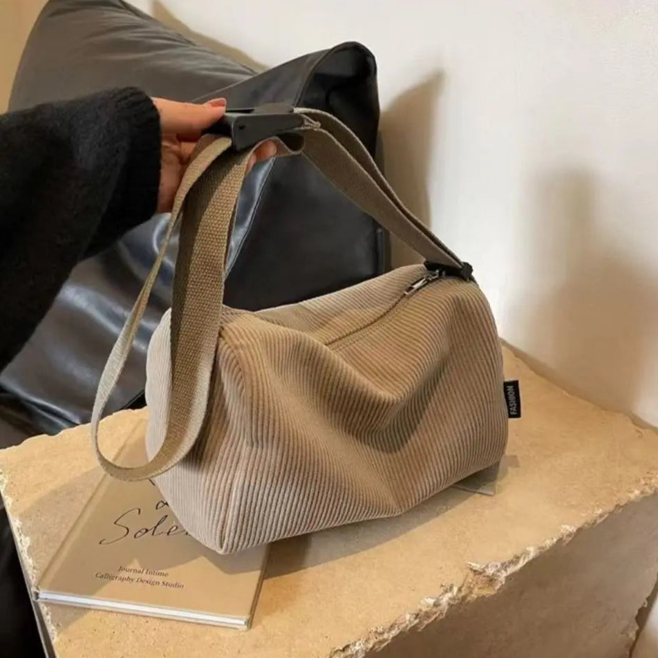 Amblot Beige Corduroy handbag for women