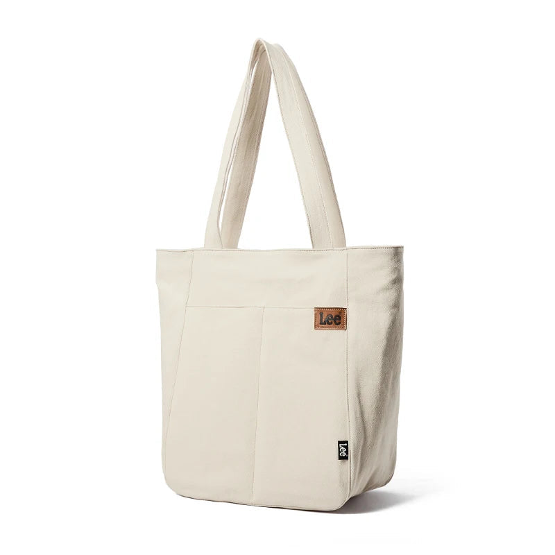 Amblot Beige Denim tote bag with embroidery