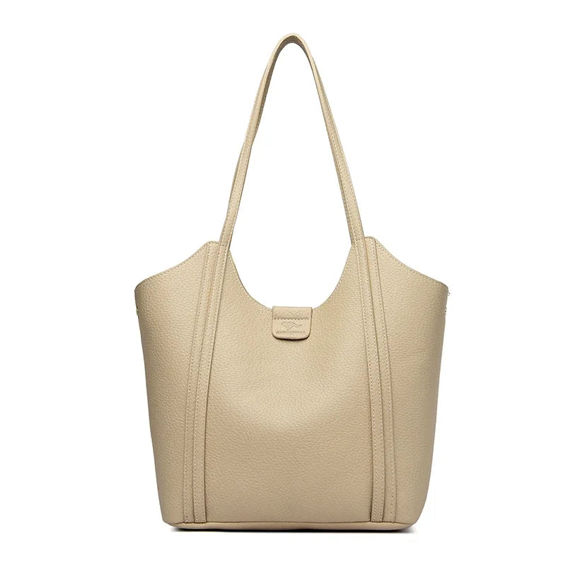 Amblot Beige Elegant soft leather tote bag