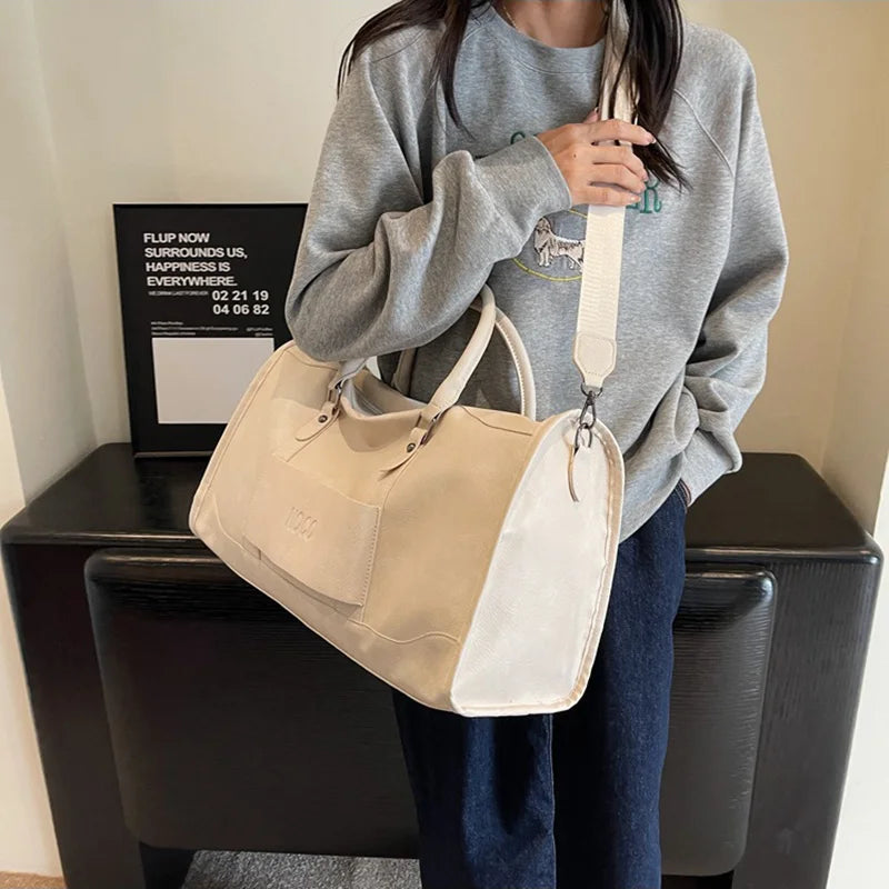 Amblot Beige Fashion women's leather duffle bag