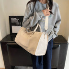 Amblot Beige Fashion women's leather duffle bag