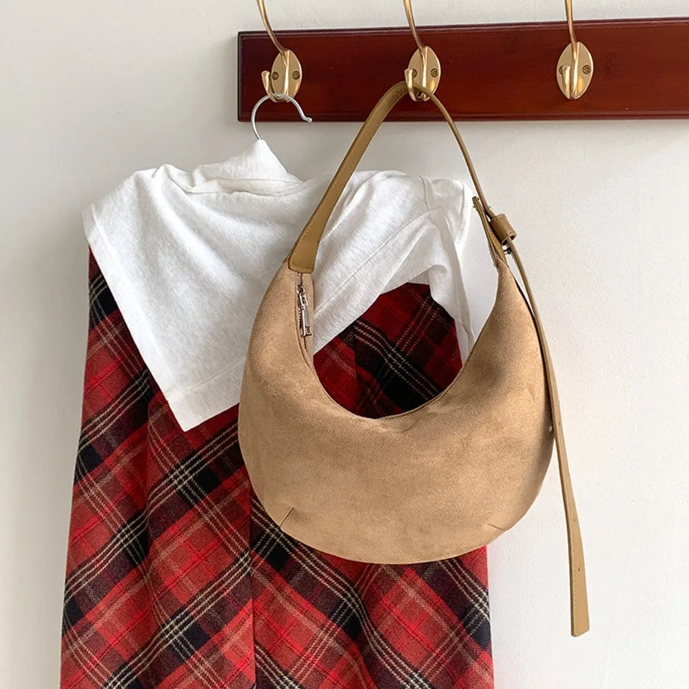 Amblot Beige Hobo suede shoulder bag
