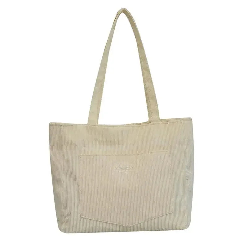 Amblot Beige Large capacity corduroy shoulder tote bag