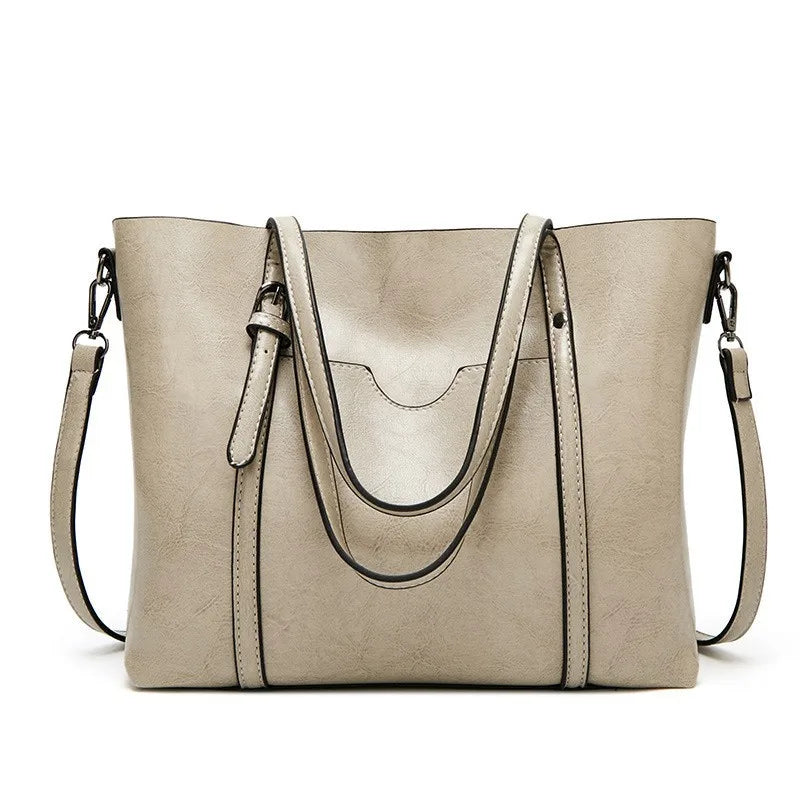 Amblot Beige Large leather tote bag with zipper