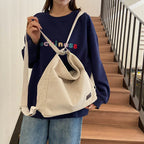 Amblot Beige Simple corduroy tote bag with long straps