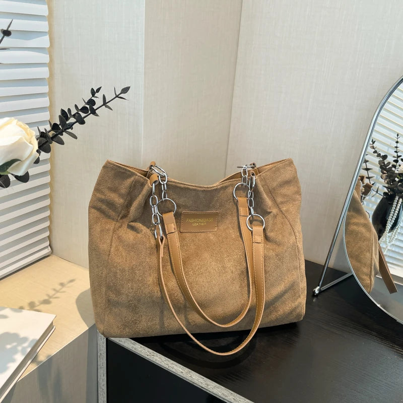 Amblot Beige Soft-touch suede tote bag