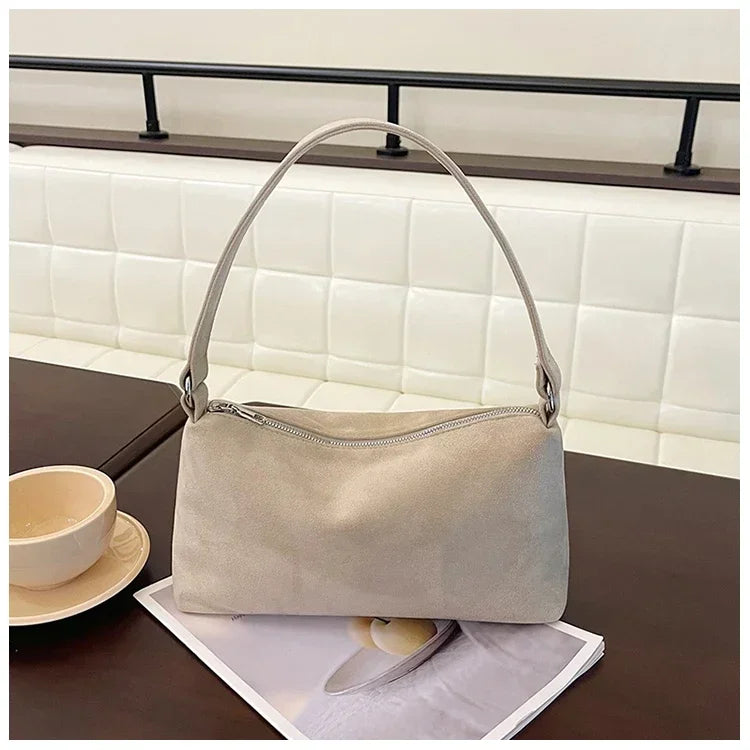 Amblot Beige Structured suede shoulder bag