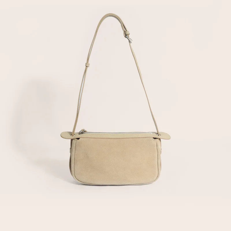 Amblot Beige Suede shoulder purse