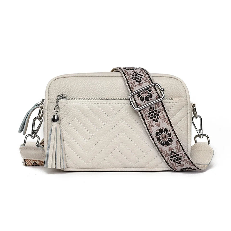 Amblot Beige Textured leather crossbody bag