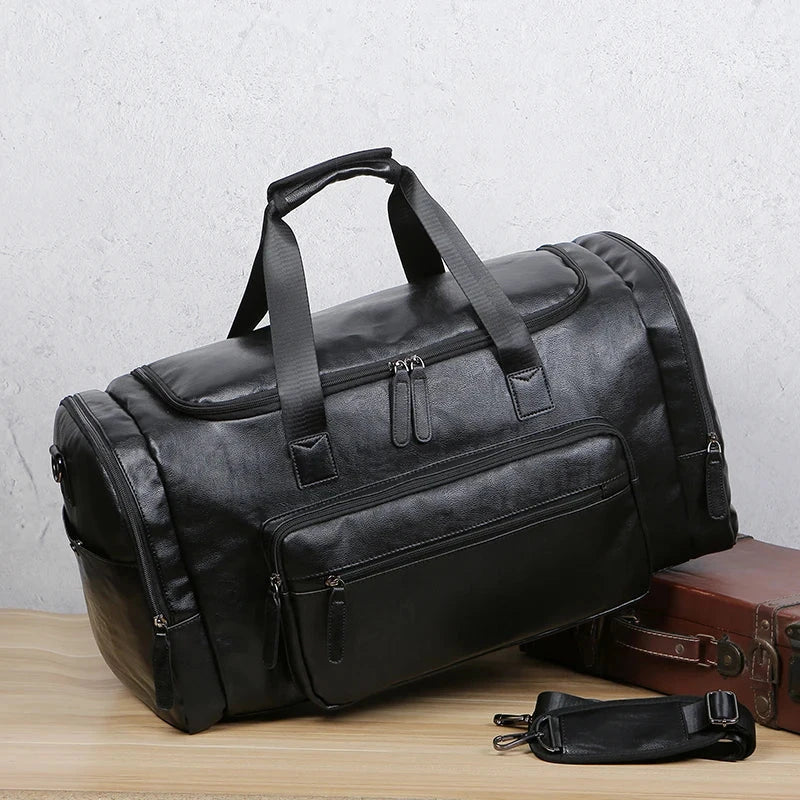 Amblot Black 1 Vintage leather weekender duffle bag