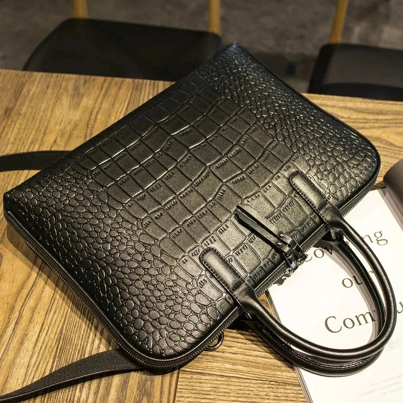 Amblot Black (15 inch) Zippered leather briefcase for laptop