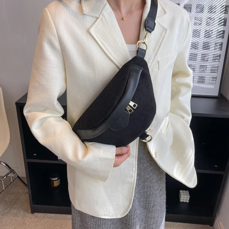 Amblot Black Adjustable corduroy bum bag