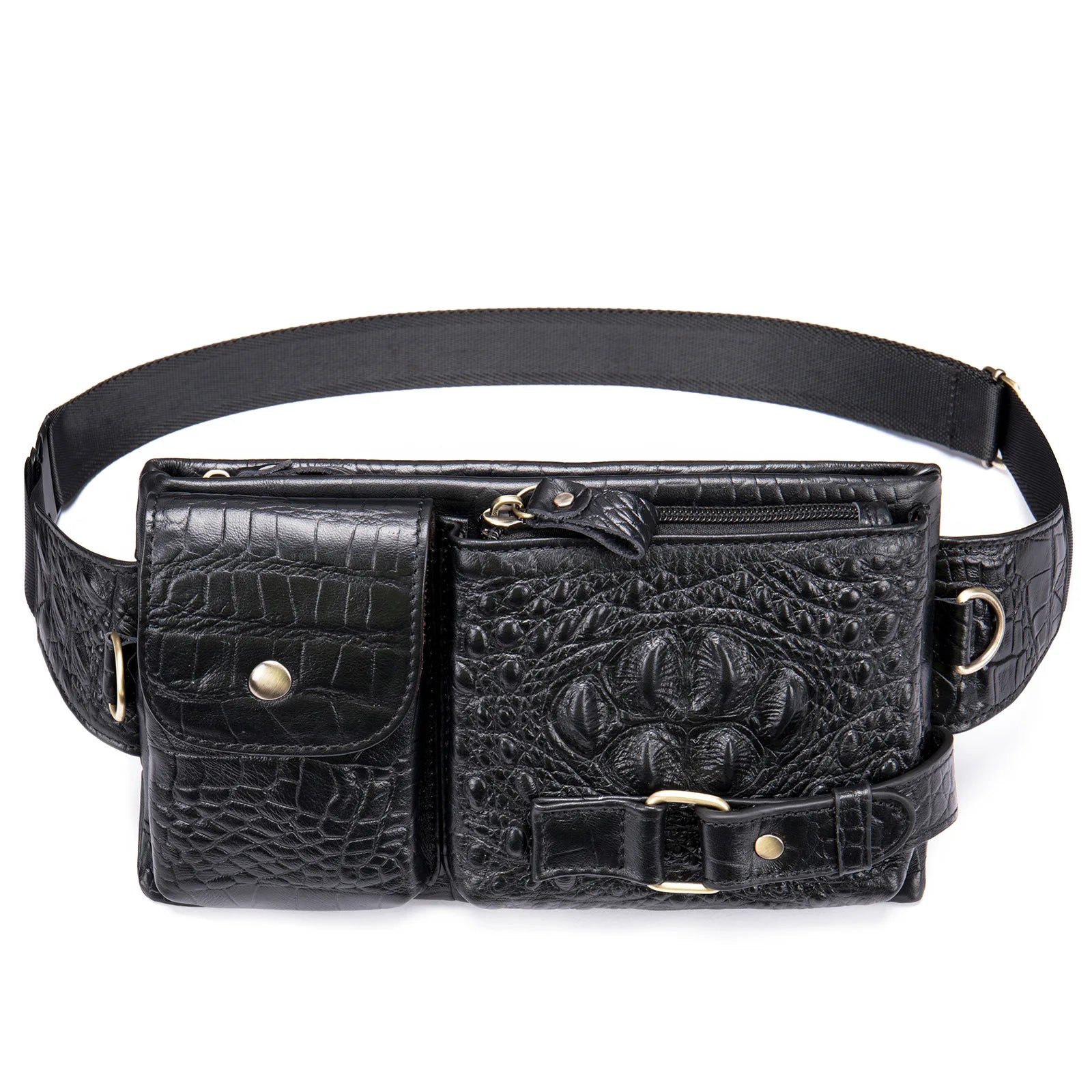 Amblot Black Adjustable leather bum bag