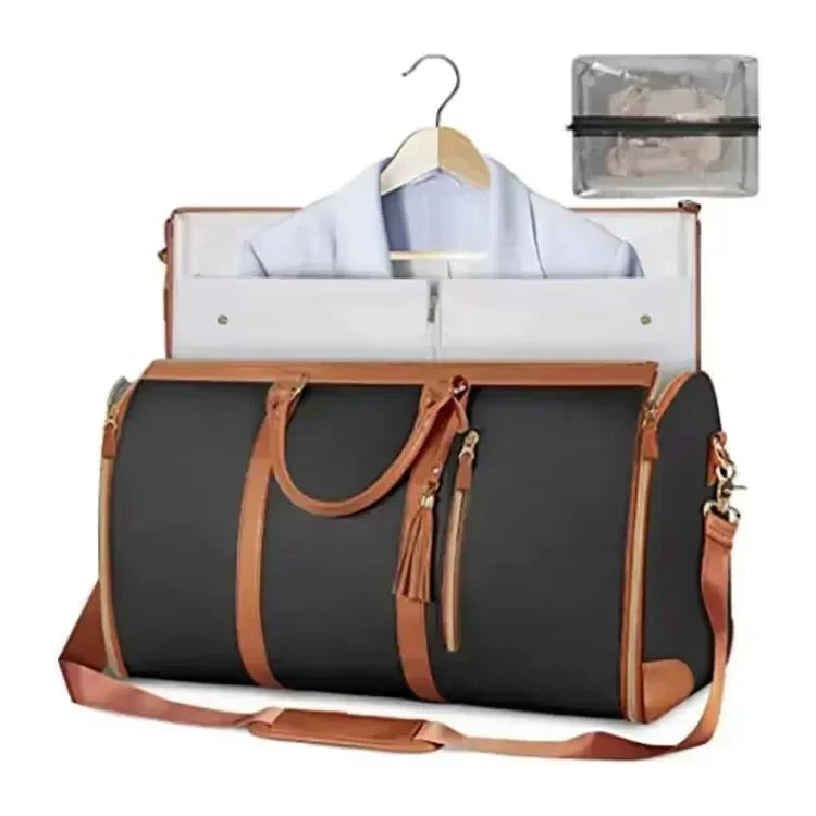 Amblot Black And Brown Foldable women's travel leather duffle bag
