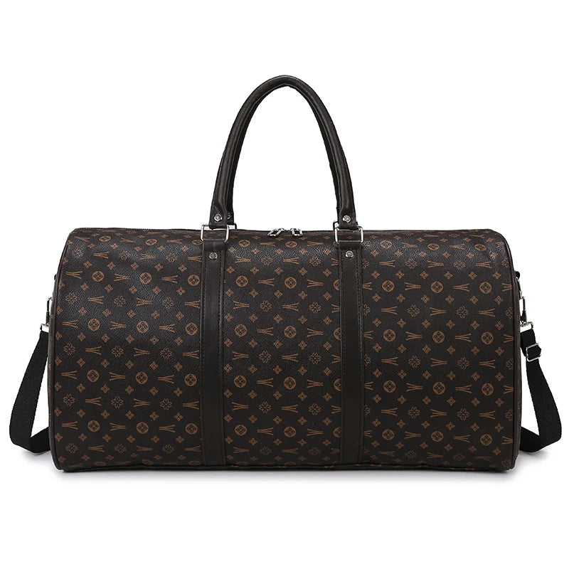 Amblot Black and brown Textured leather travel duffle bag