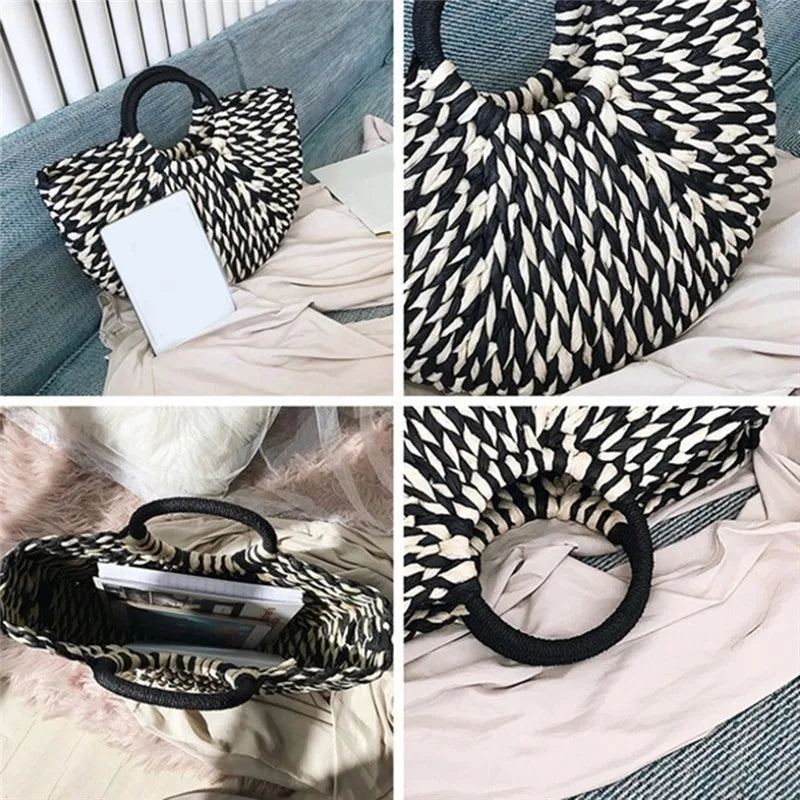 Amblot Black and white rattan shopper bag