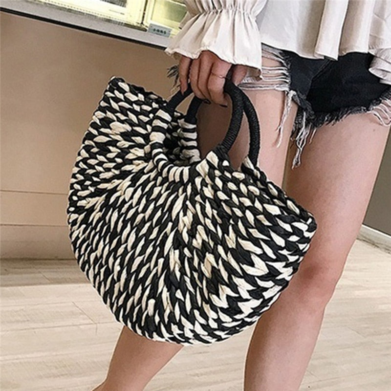 Amblot Black and white rattan shopper bag