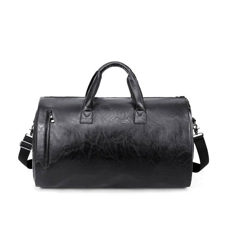 Amblot Black Carry-on size leather weekender duffle bag