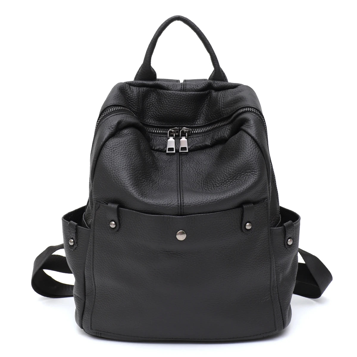 Amblot Black Chic leather backpack with front zipper