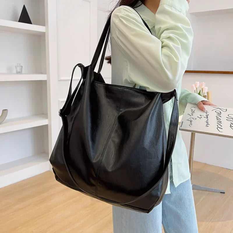Amblot Black Chic oversized leather tote bag