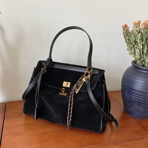 Amblot Black Chic suede handbag for work and city style
