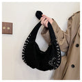 Amblot Black Chic suede shoulder bag with decorative strass
