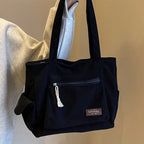 Amblot Black Classic corduroy tote bag with external pockets