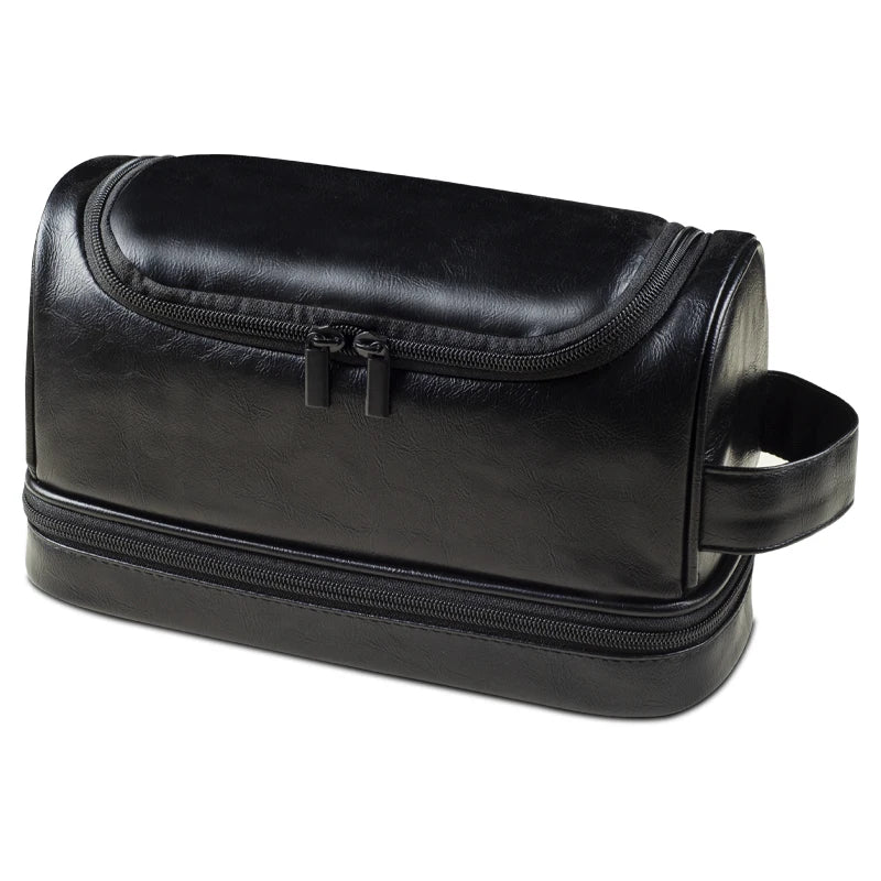 Amblot Black Classic leather toiletry bag for men
