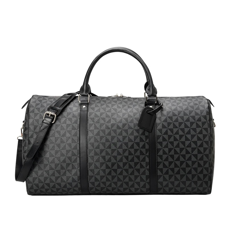 Amblot Black Classic leather weekender duffle bag