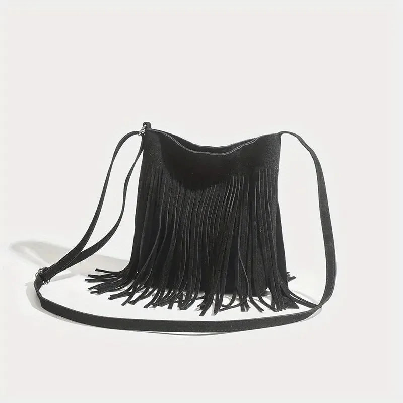 Amblot Black Classic suede shoulder bag with soft silhouette