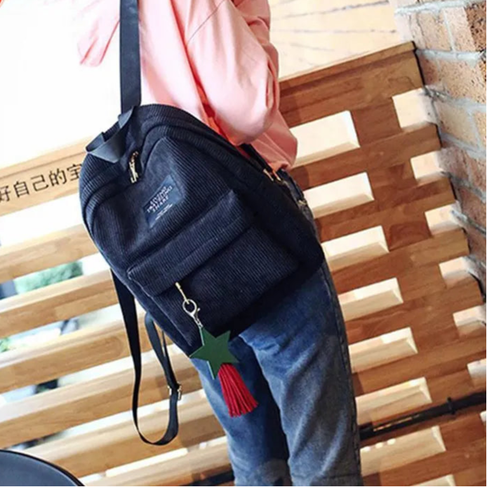 Amblot Black Colorful women corduroy backpack