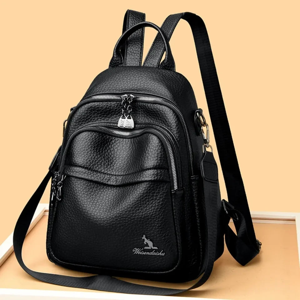 Amblot Black Convertible leather backpack for women