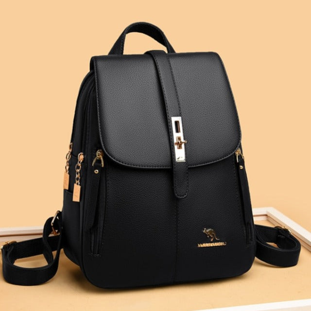 Amblot Black convertible leather backpack for women