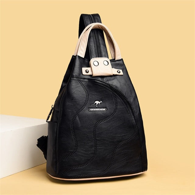 Amblot Black convertible leather backpack purse for women