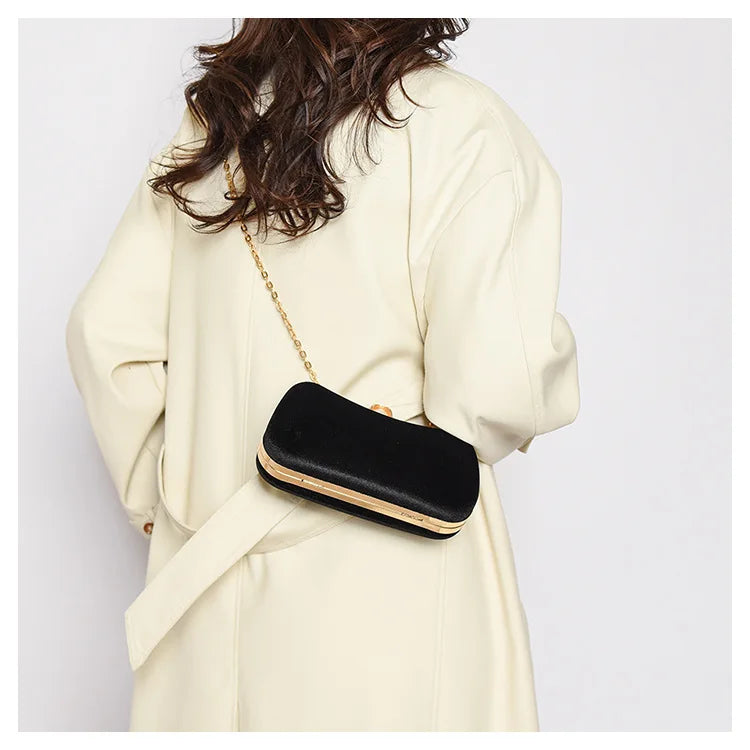 Amblot Black Corduroy clutch bag with  chain strap