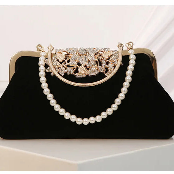 Amblot Black Corduroy clutch bag with decorative closure