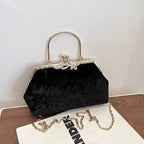 Amblot Black Corduroy evening clutch bag with wrist strap