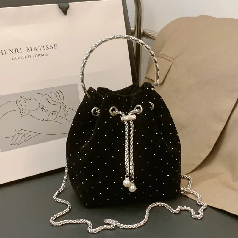 Amblot Black Corduroy handbag with chain strap