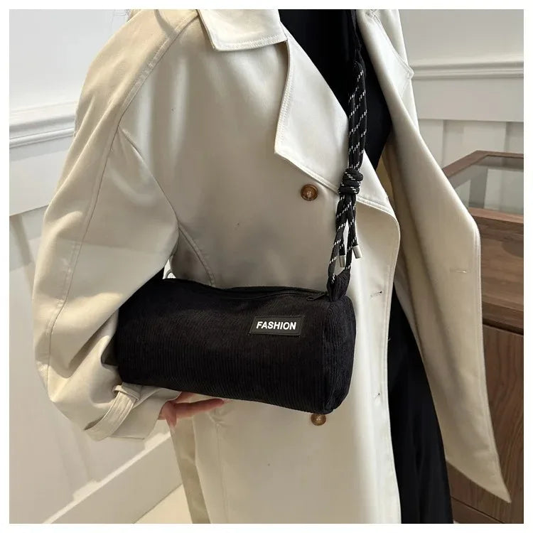 Amblot Black Corduroy handbag with slim strap