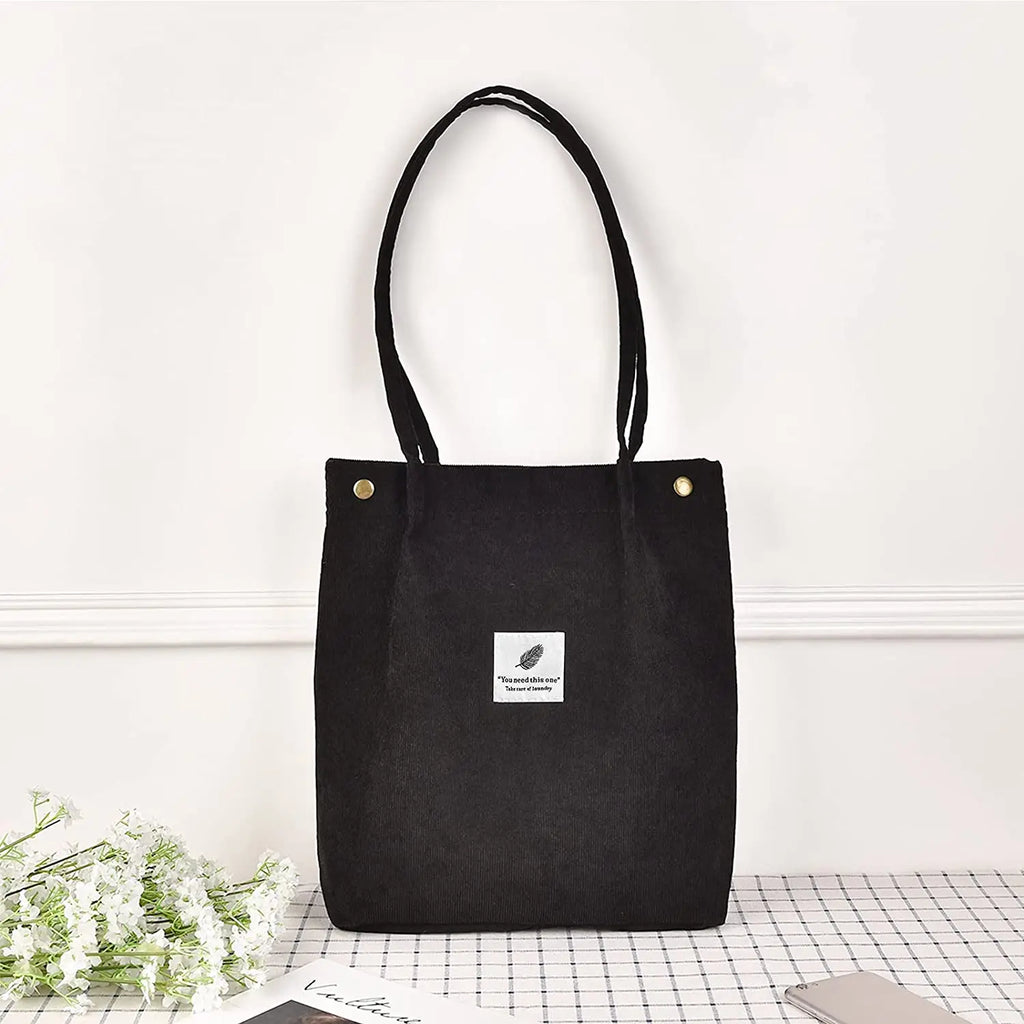 Amblot Black Corduroy tote bag for daily use