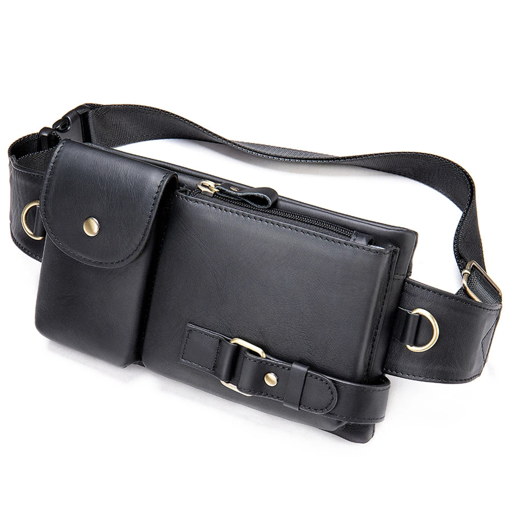 Amblot Black Dual-pocket leather fanny pack