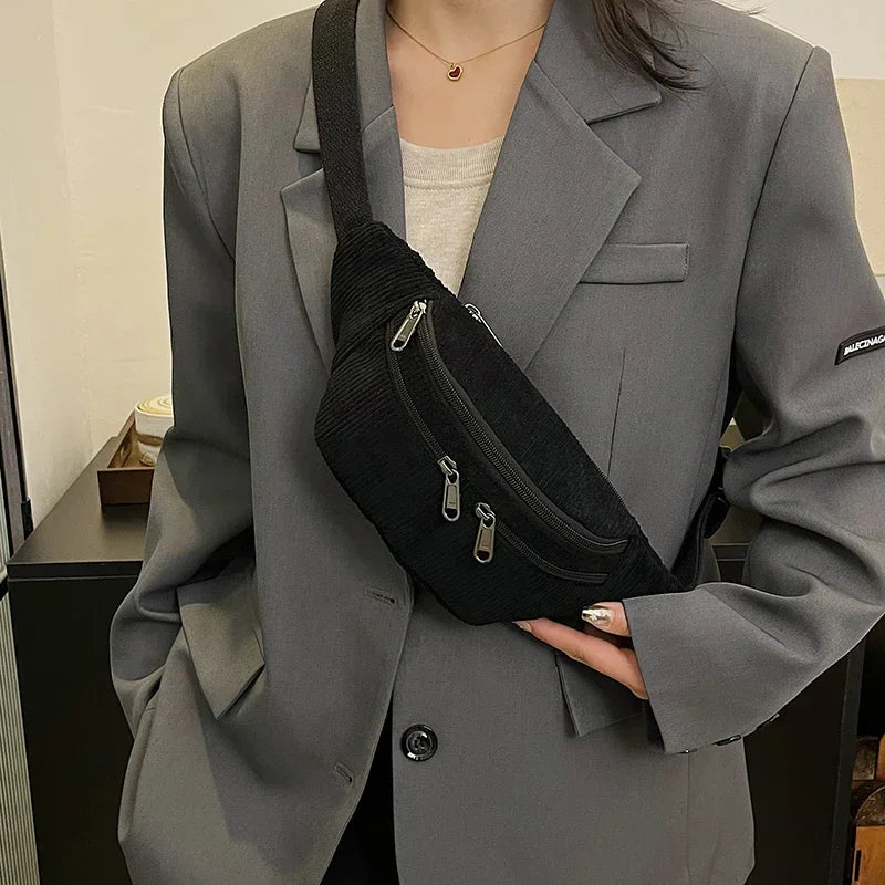 Amblot Black Elegant corduroy bum bag