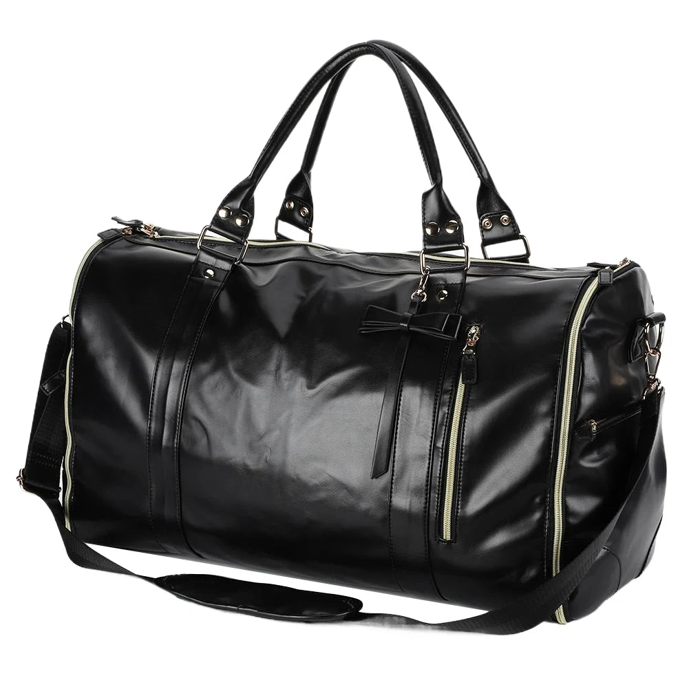 Amblot Black Elegant leather holdall with shoulder strap