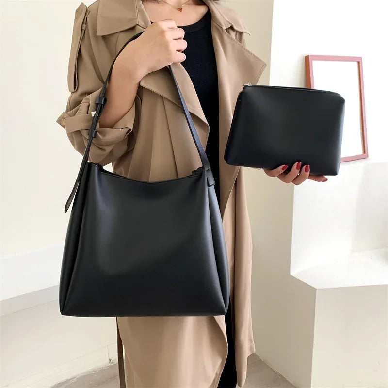 Amblot Black Elegant women's leather tote bag